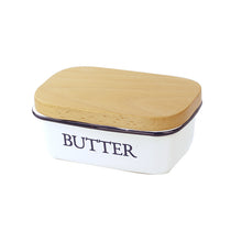 Load image into Gallery viewer, Japanese Style Enamel Food Storage Box Cute Rectangular Wooden Lid Butter Box Butter Box
