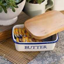 Load image into Gallery viewer, Japanese Style Enamel Food Storage Box Cute Rectangular Wooden Lid Butter Box Butter Box
